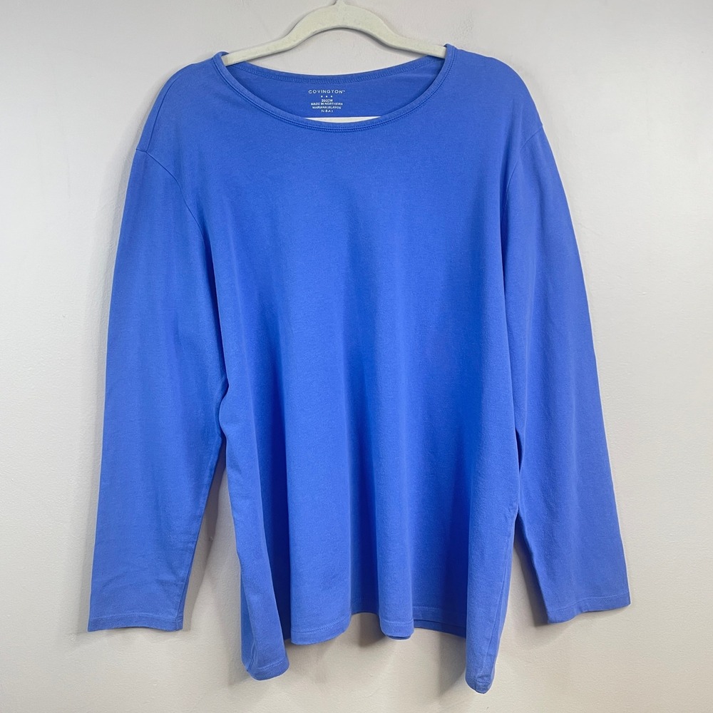 Covington Colorful Pullover Top Womens 22W Cornflower Blue 3/4 Sleeve Casual
